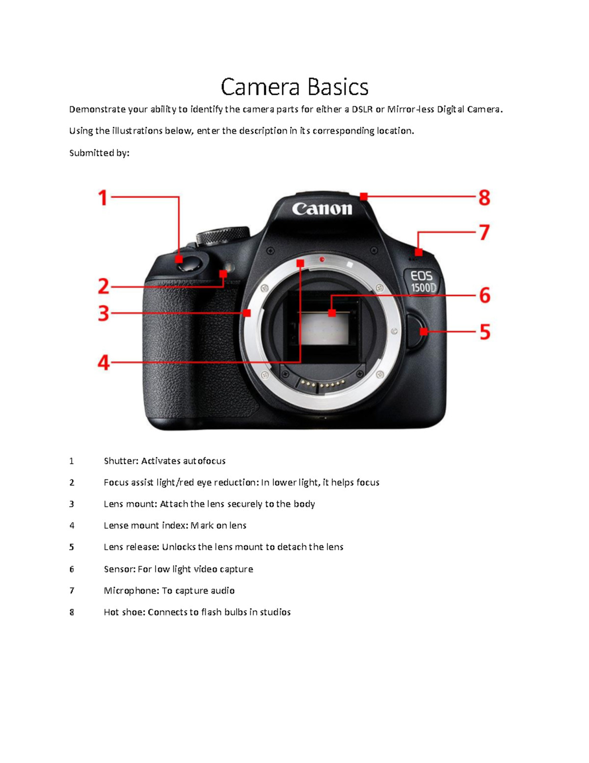 Mirroless Camera Basics - Camera Basics Demonstrate your ability to ...