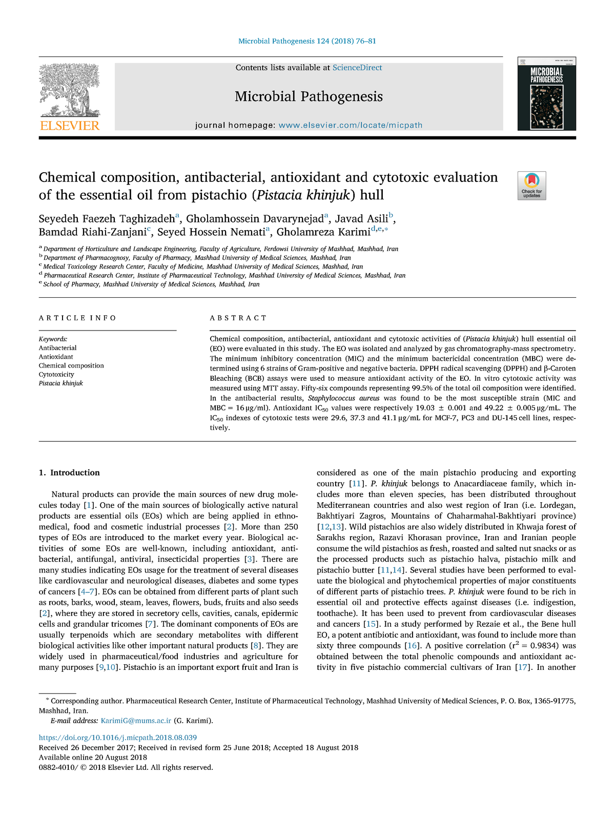 Chemical Composition, Antibacterial, Antioxidant And Cytotoxic ...