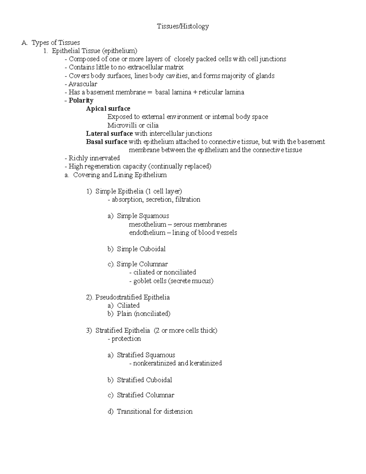 Copy of Guided Student Lect Notes Histology - Tissues/Histology A ...