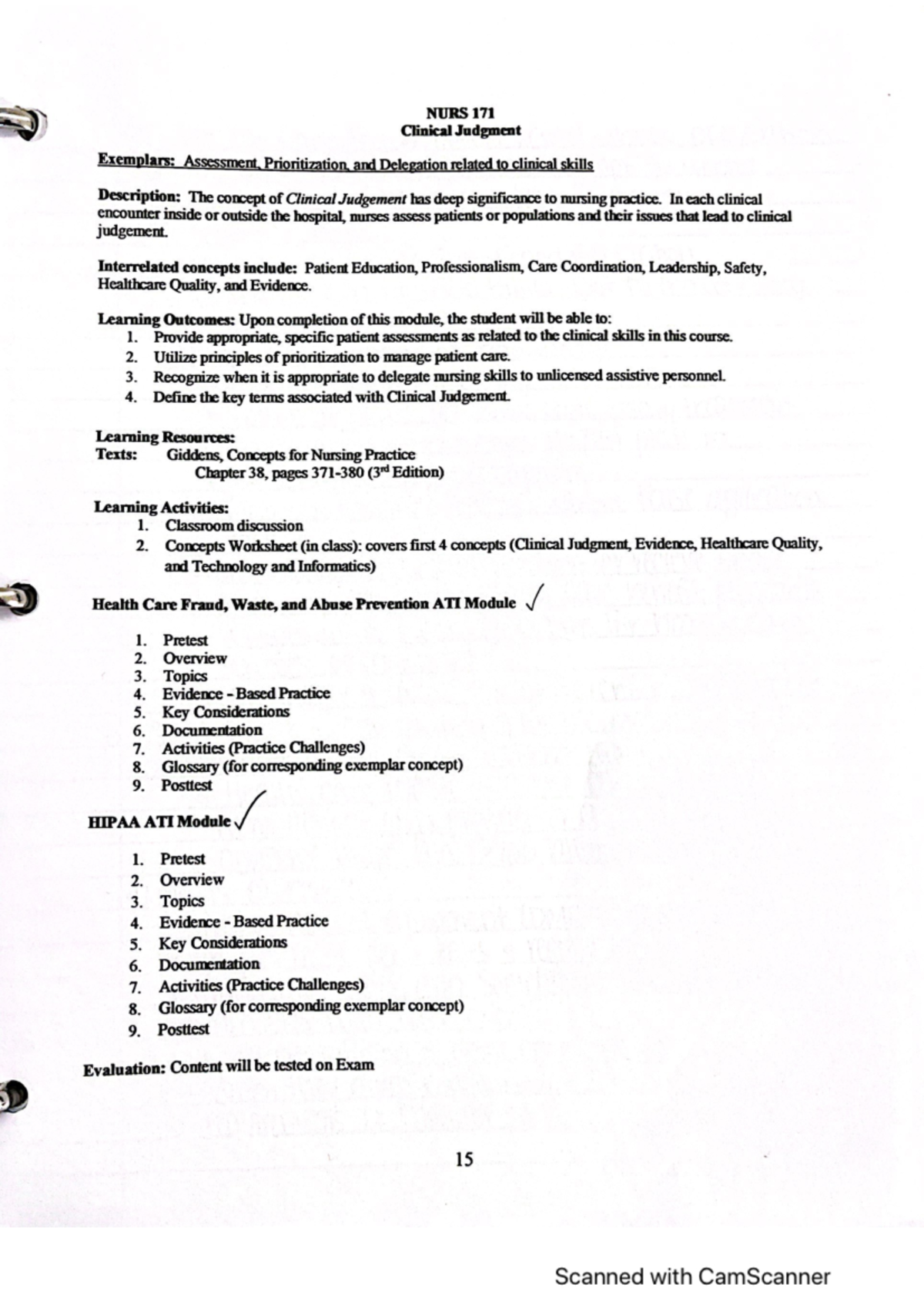 Nursing Clinical Judgment - NURS 171 - Studocu