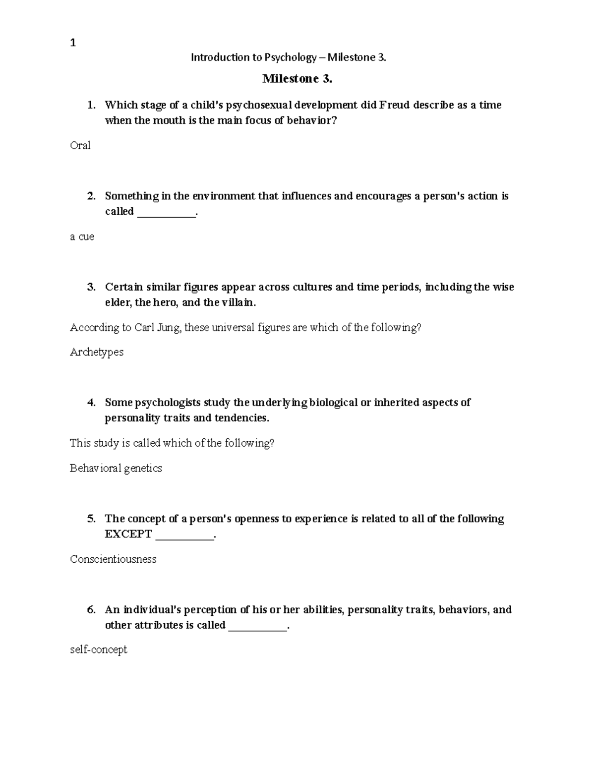 Sophia Psychology Milestone 3 - 1 Introduction to Psychology ...