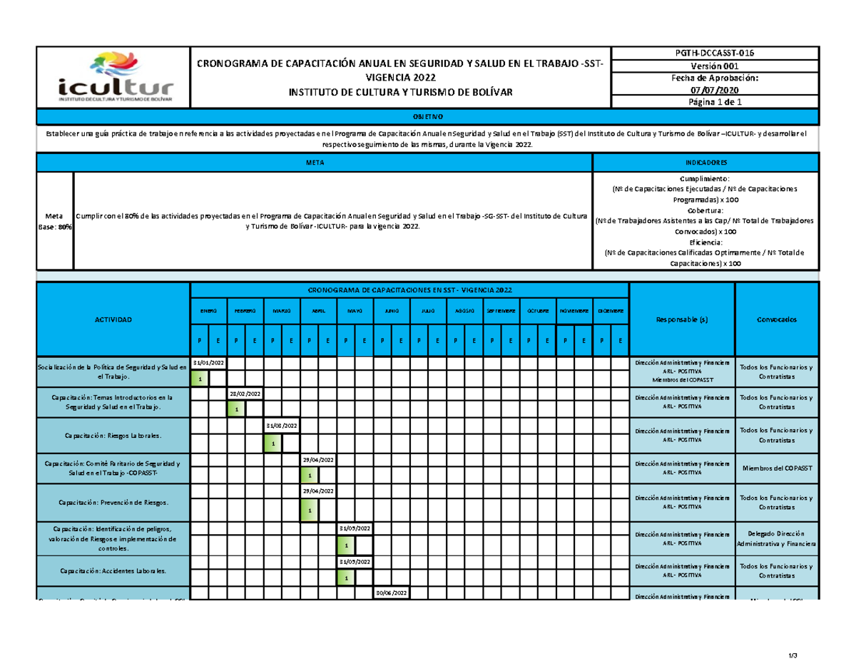 Formato Cronograma De Capacitaciones Y Entrenamiento 7329