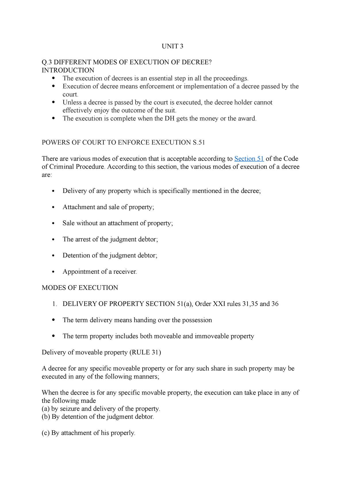 UNIT 3 CPC - Fwhwhwbvwuwqu - UNIT 3 Q DIFFERENT MODES OF EXECUTION OF ...