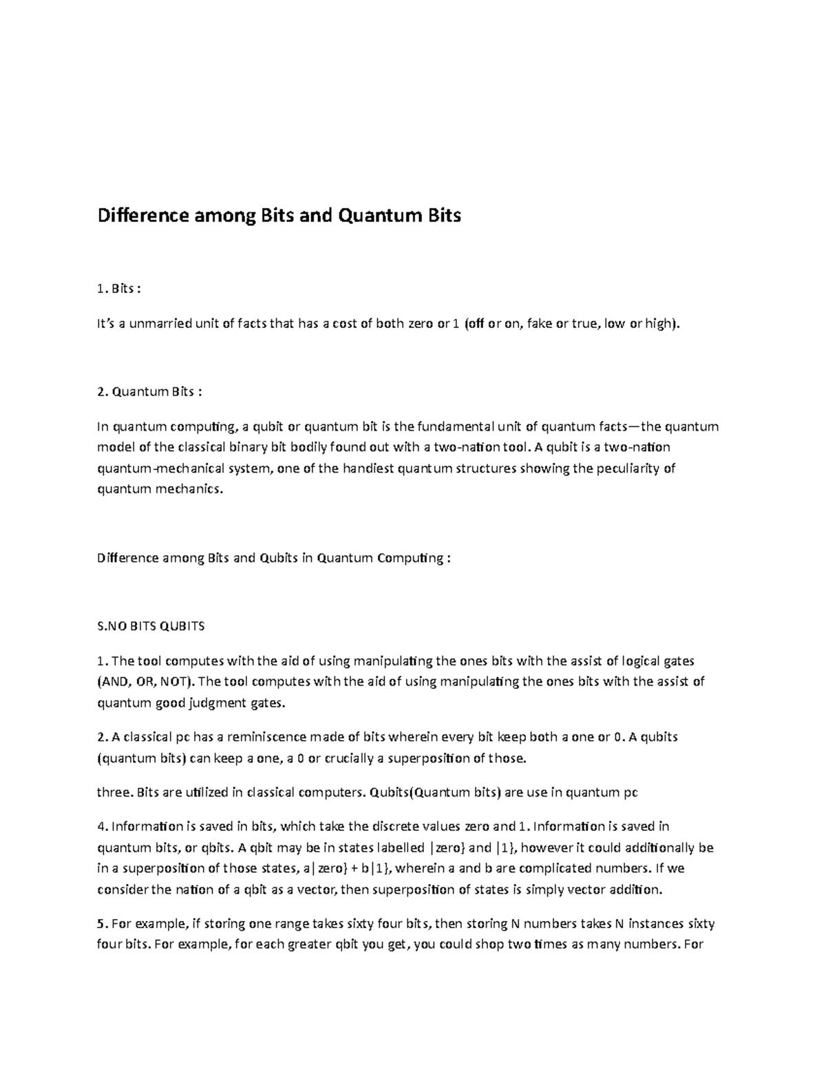 Difference among Bits and Quantum Bits - Quantum Bits : In quantum ...