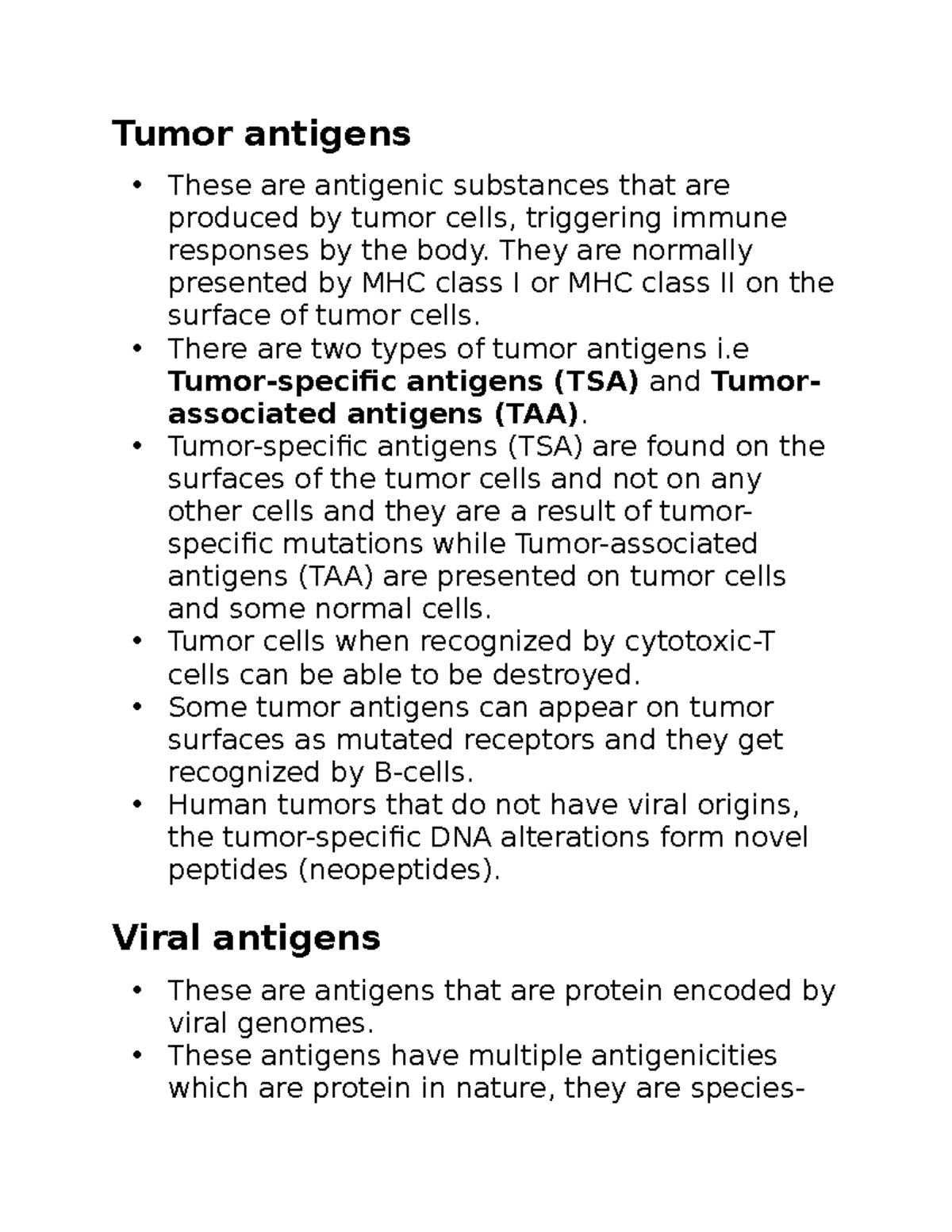 Bio 39 Notes Tumor antigens These are antigenic substances that are