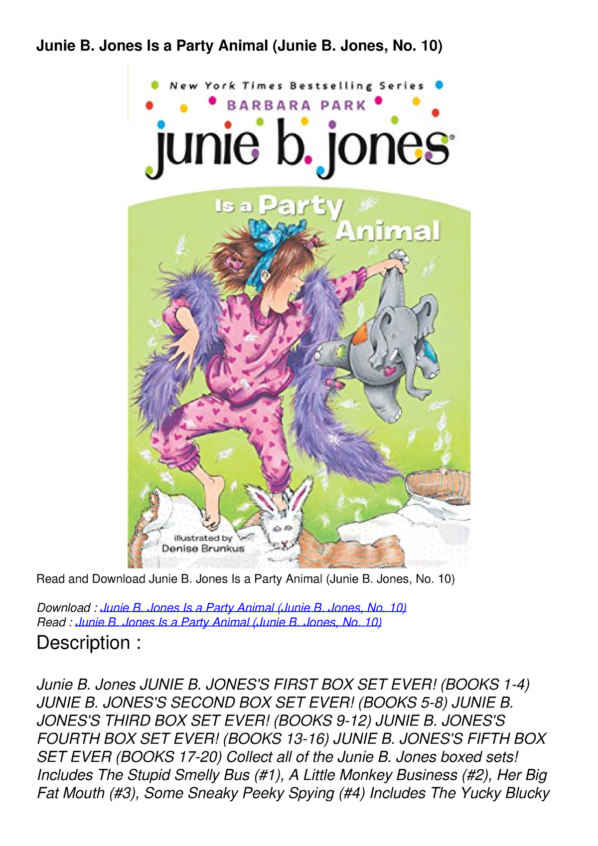 DOWNLOAD/PDF Junie B. Jones Is A Party Animal (Junie B. Jones, No. 10 ...