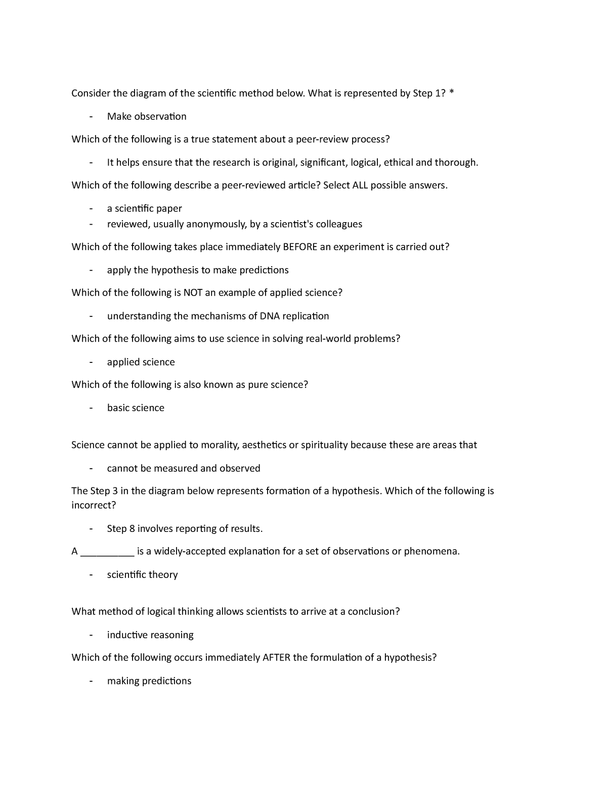 Answers (THE Nature OF Science) - Consider the diagram of the ...