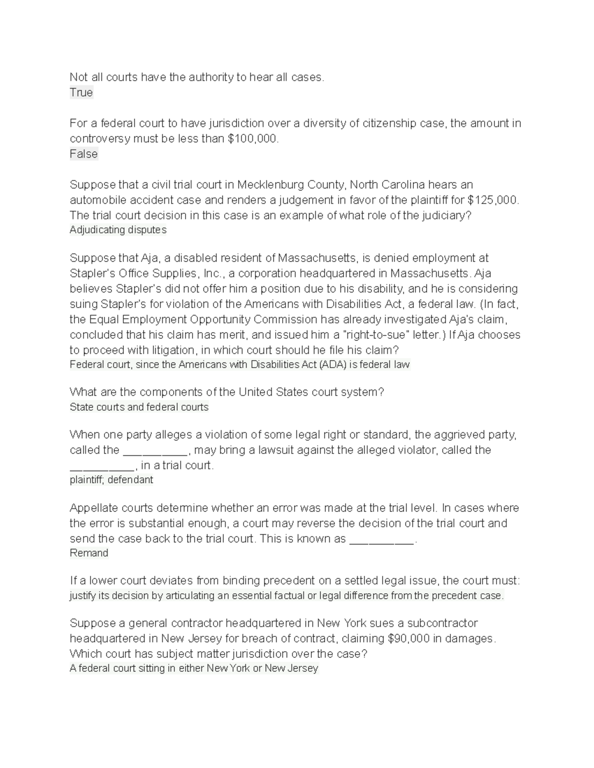 Chapter 4 Business Law Not All Courts Have The Authority To Hear All