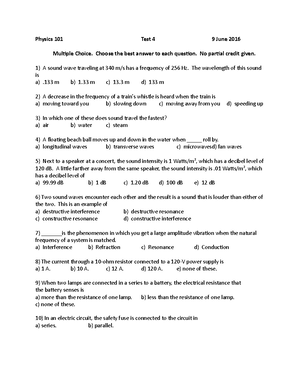 Physics 101 Practice Test 2 - Physics 101 Test 2 23 May 2016 Multiple ...