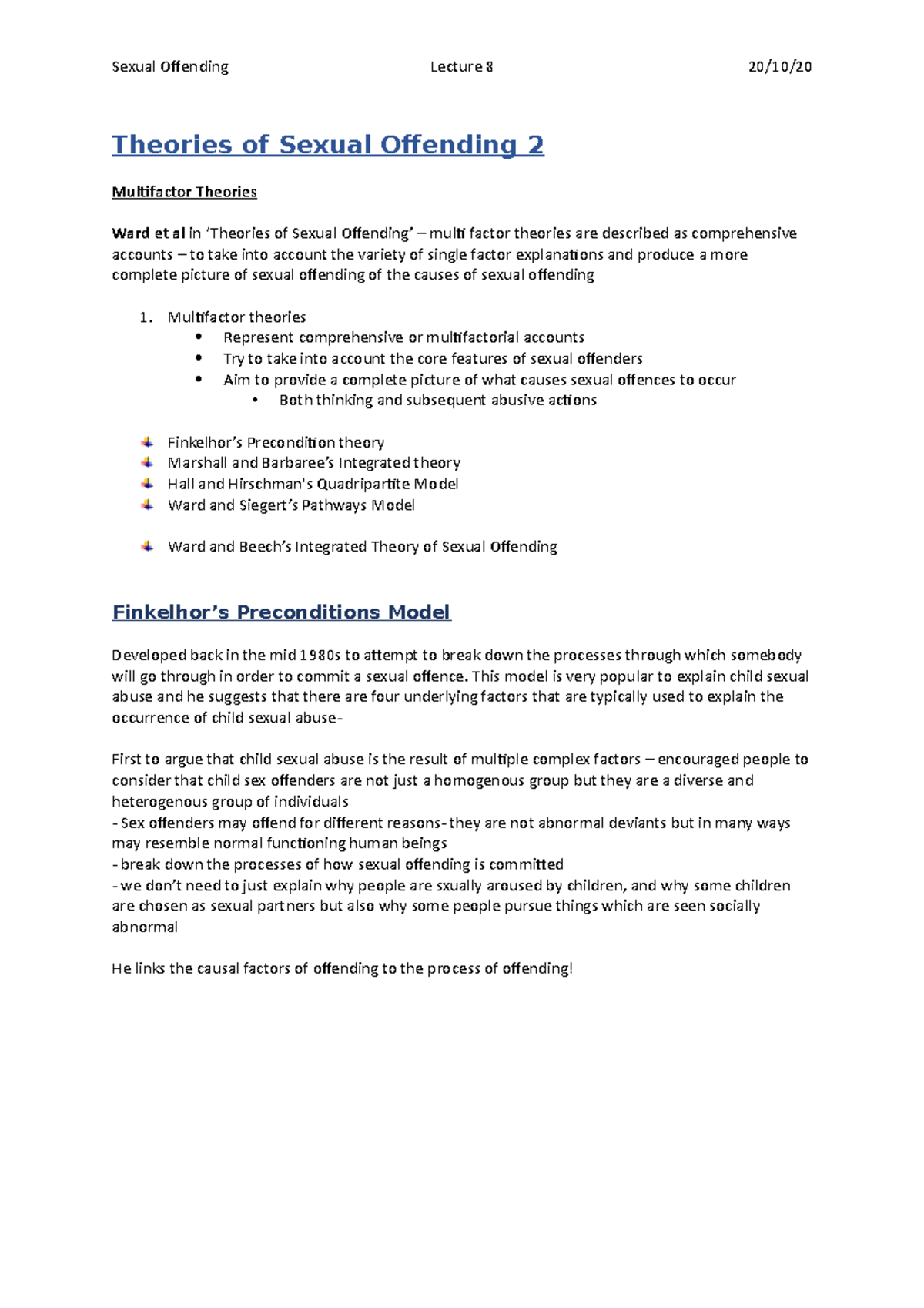 L8 Theories of Sexual Offending 2 - Theories of Sexual Offending 2 ...