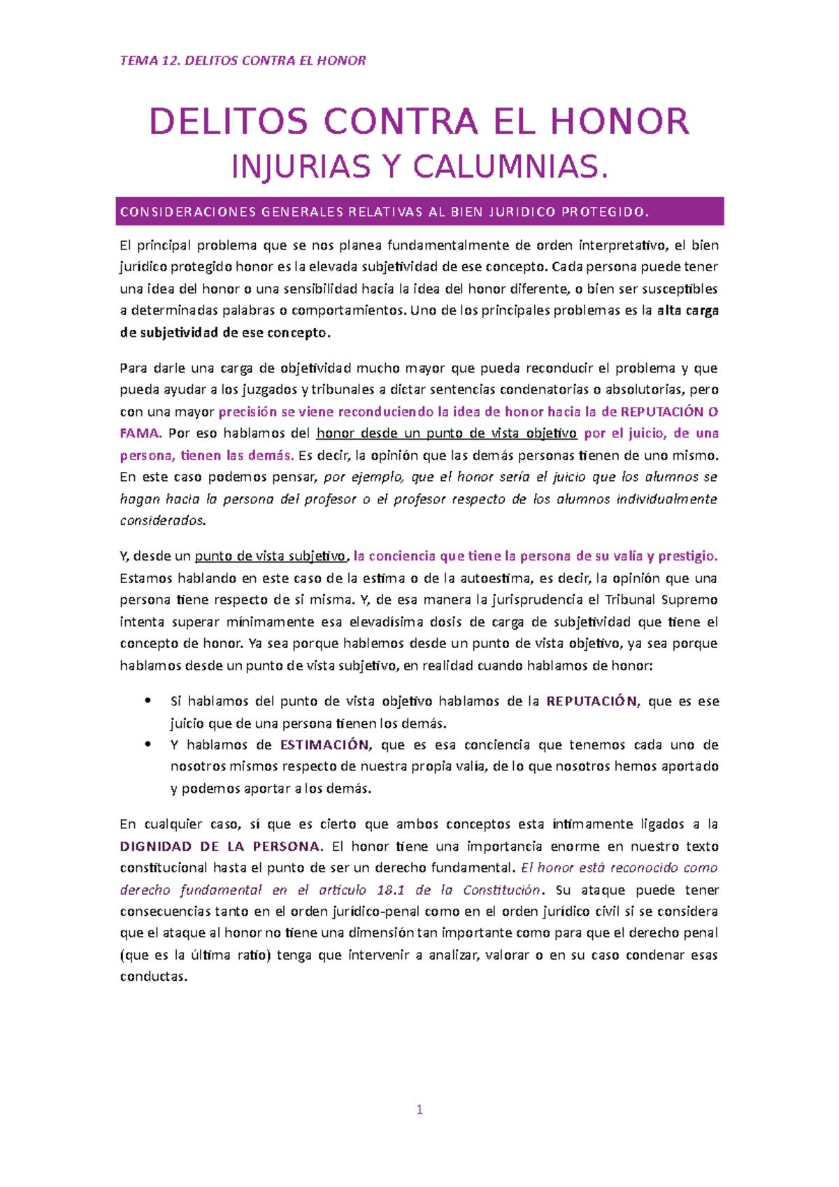 Tema 12 Delitos Contra El Honor Delitos Contra El Honor Injurias Y Calumnias Consideraciones 2858