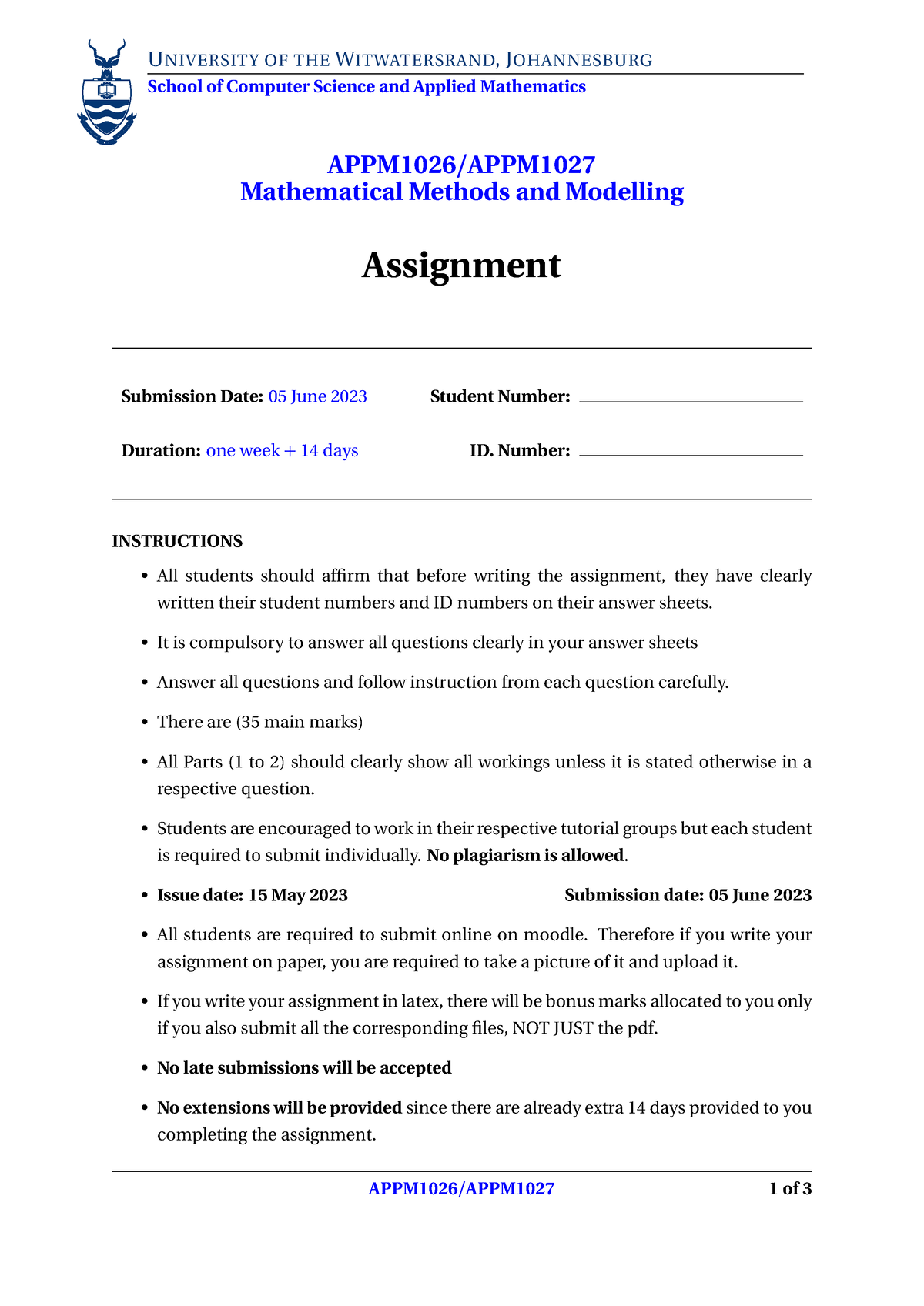 assignment paper 2023