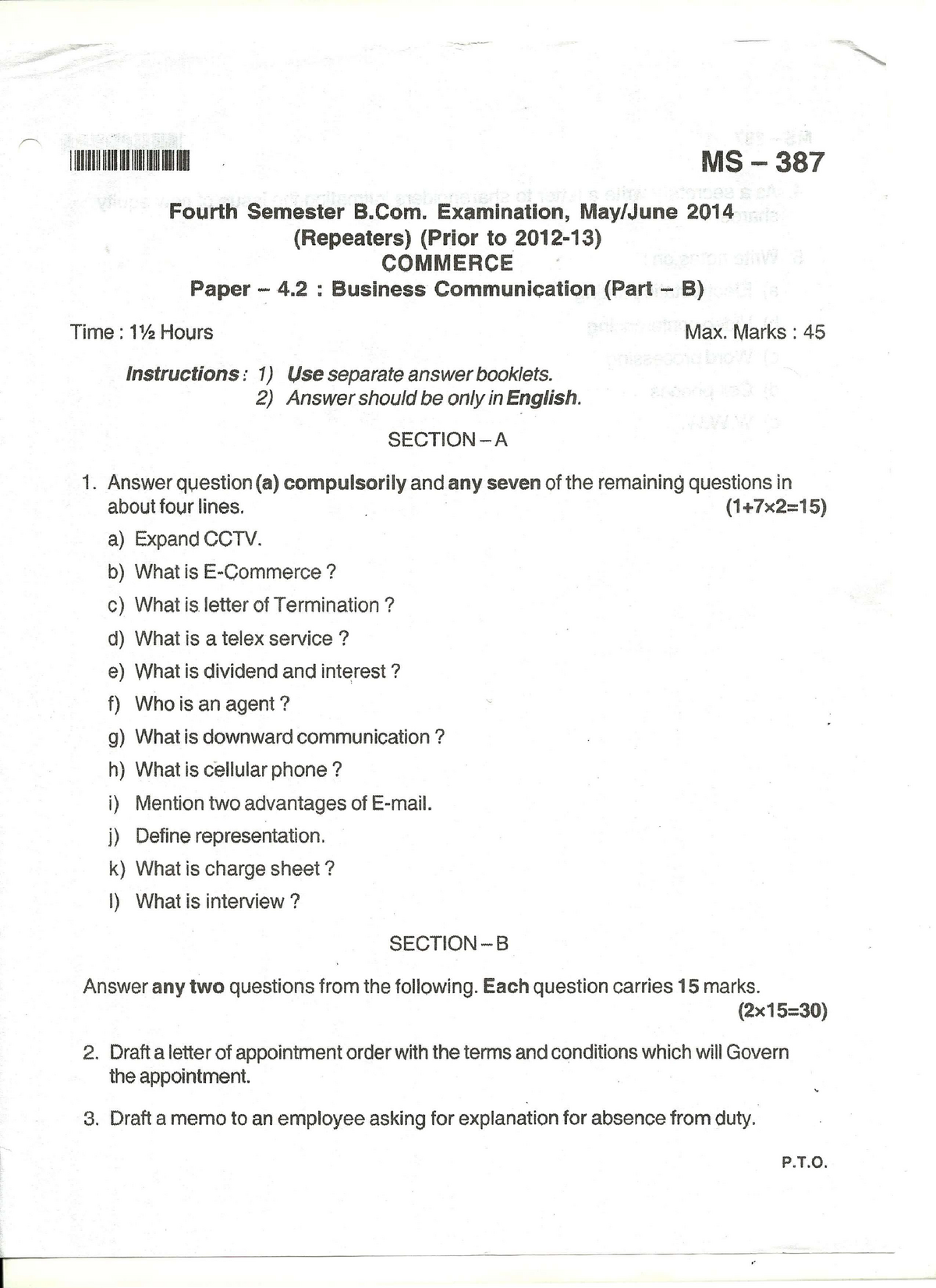 Exam May 2014, questions MS 387 Fourth Semester Com Examination Sns-Brigh10