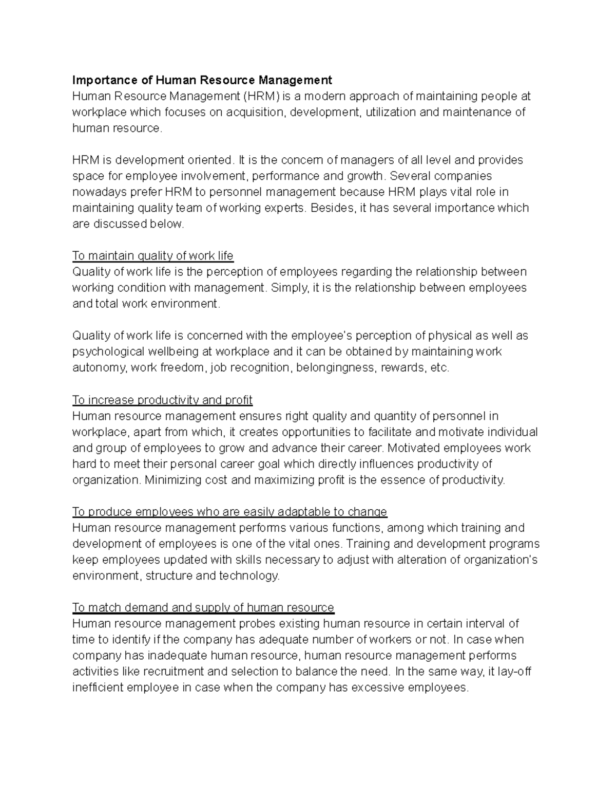 Importance of Human Resource Management - HRM is development oriented ...