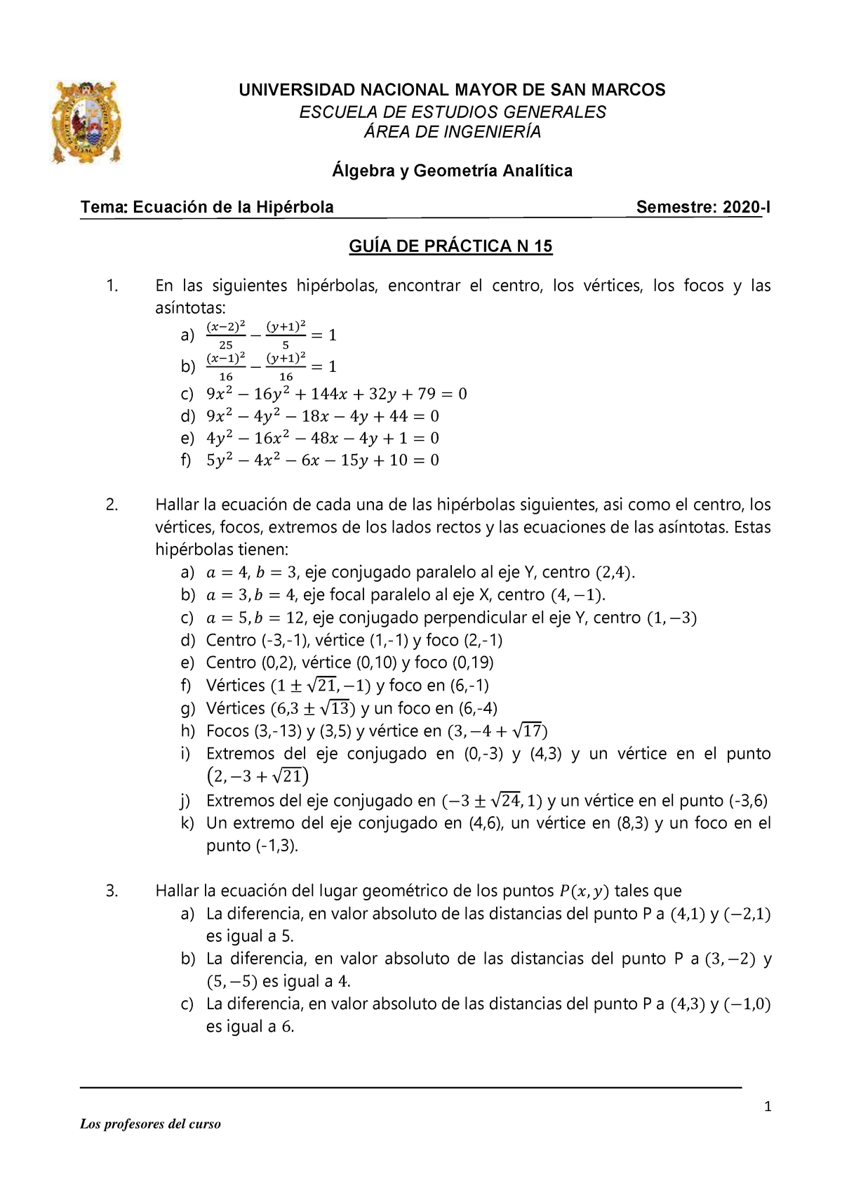 Guía De Práctica 15 Algebray Geometria Analítica 1 Los Profesores Del Curso Universidad 6128