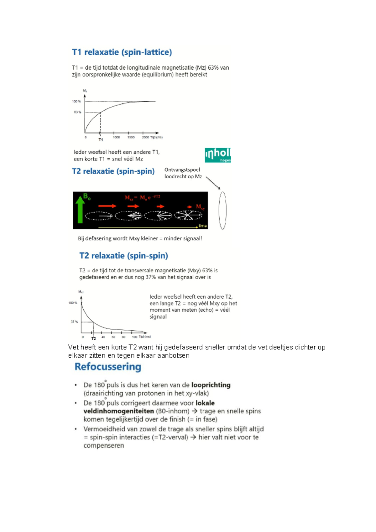 Toets Periode 6 - Samenvatting MRI Jaar 1 - Vet Heeft Een Korte T2 Want ...