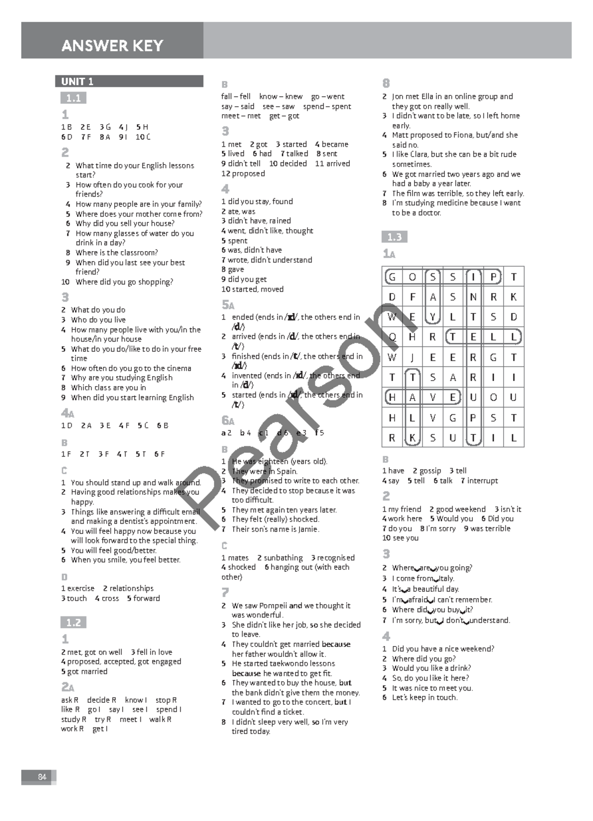 Speakout Pre Intermediate Workbook Answer Key ANSWER KEYANSWER KEY B 