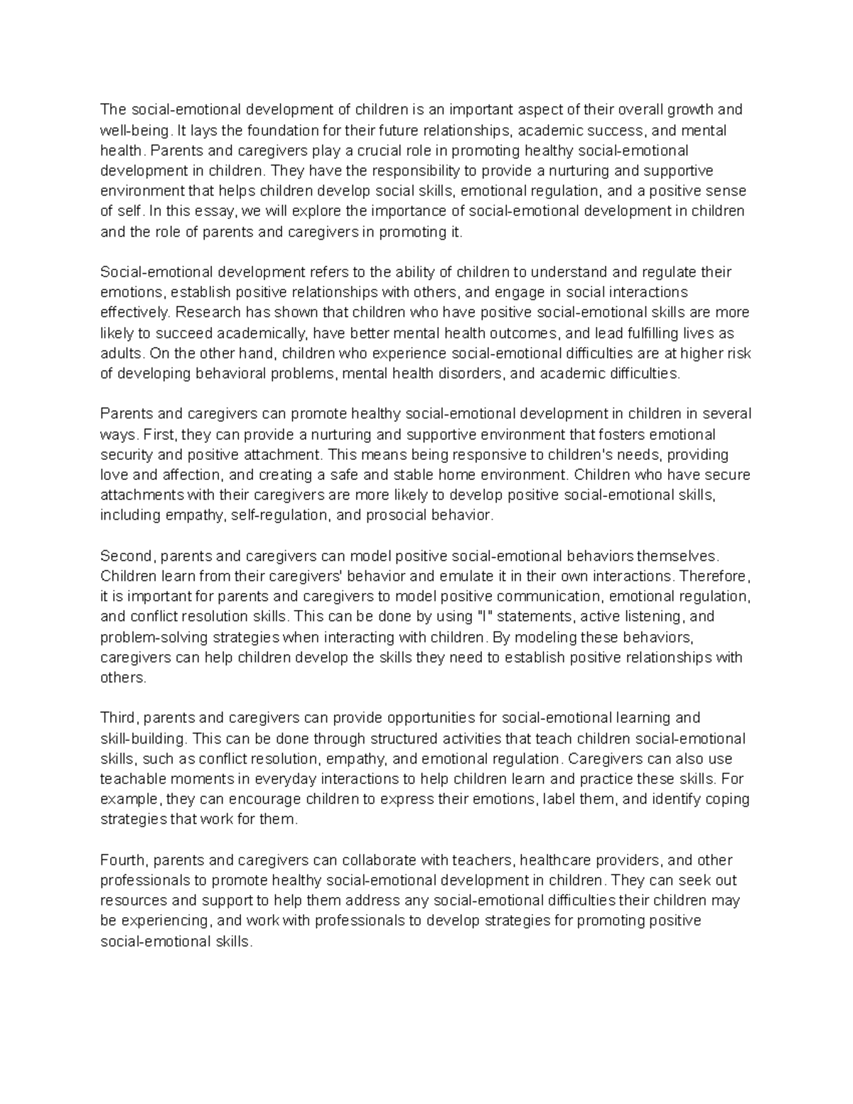 The role of parents and caregivers in promoting healthy social ...