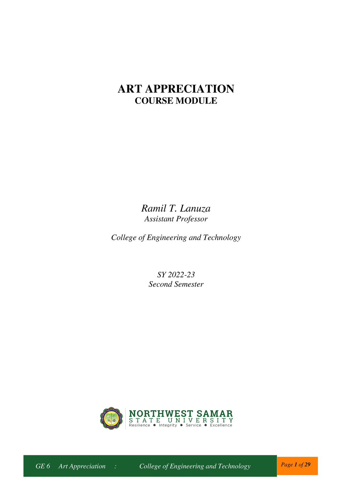 Module-Arts Appreciation - Second Sem - SY2022-23 - ART APPRECIATION ...