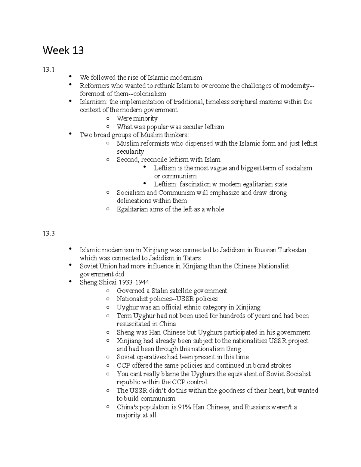 Week 13 - Lecture notes 13.1, 13.3 - Week 13 13. We followed the rise ...