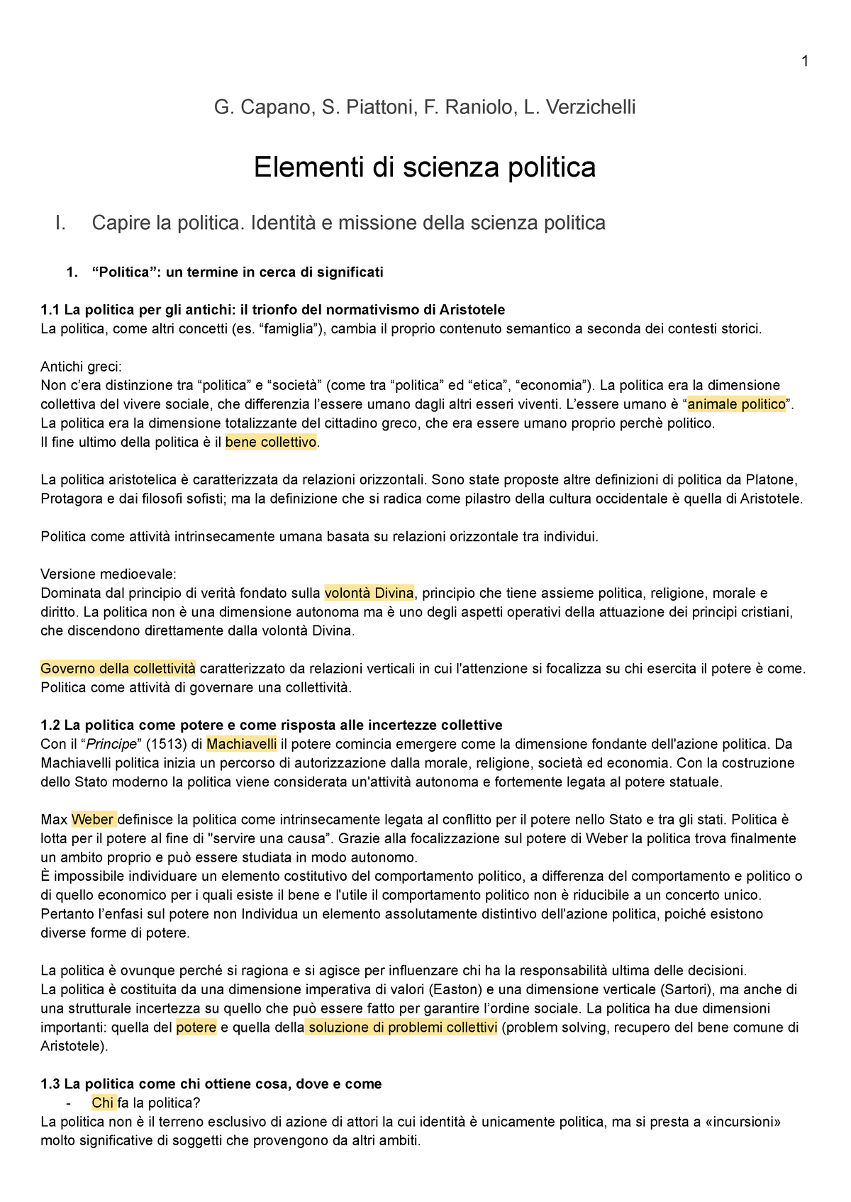 Riassunto Libro Elementi Di Scienza Politica - G. Capano, S. Piattoni ...