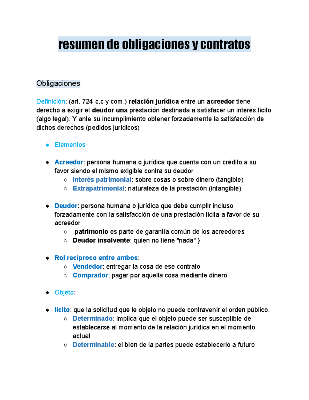 Resumen de obligaciones y contratos del primer parcial - resumen de ...
