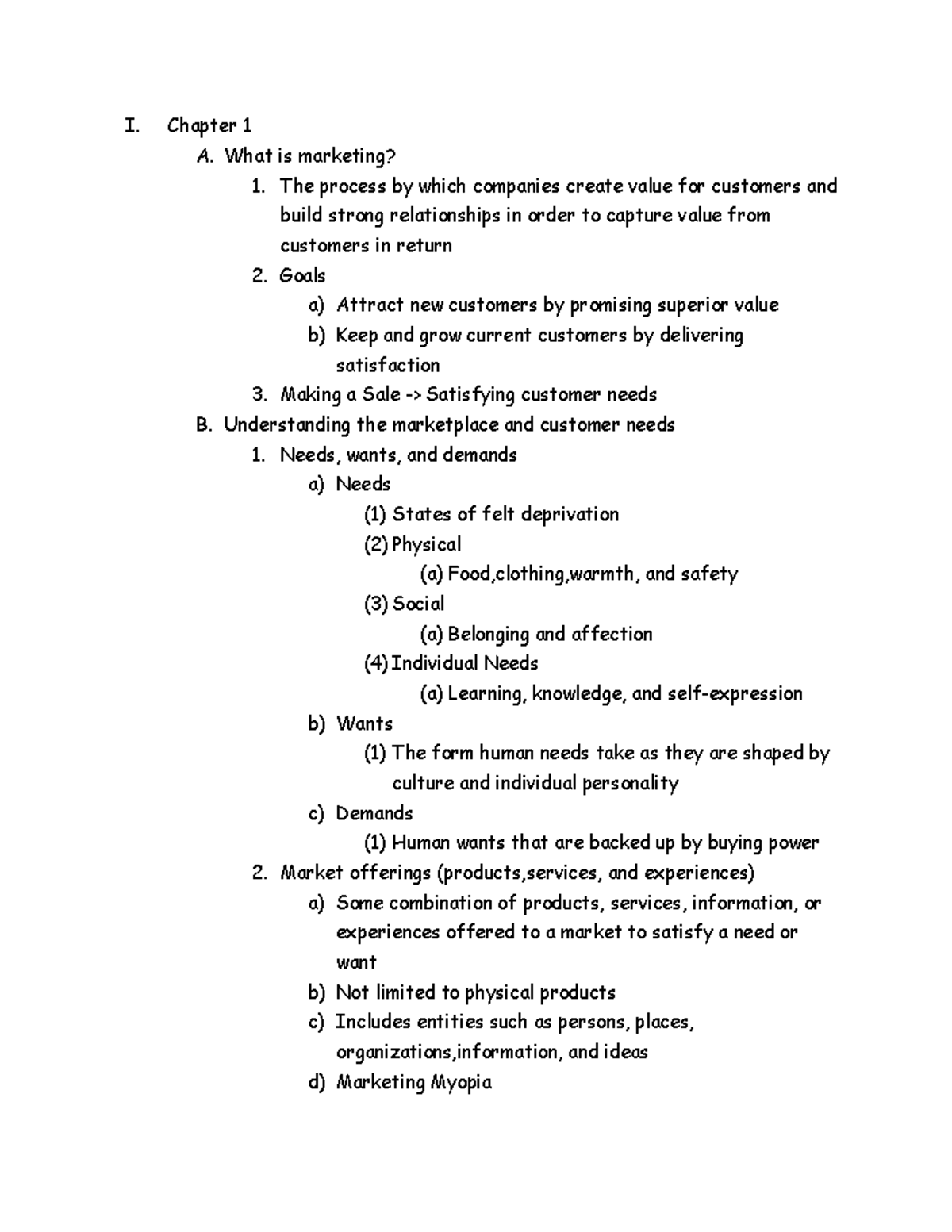 Marketing Midterm Review - I. Chapter 1 A. What is marketing? 1. The ...