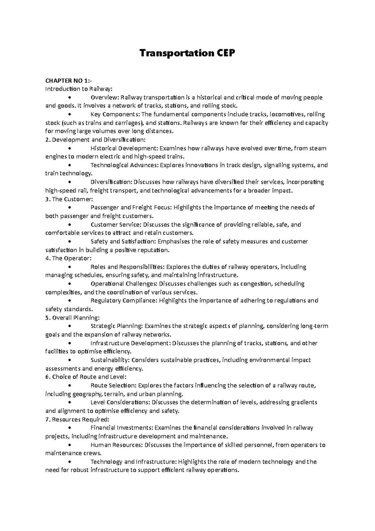 Transportation cep - Transportation CEP CHAPTER NO 1:- Introduction to ...