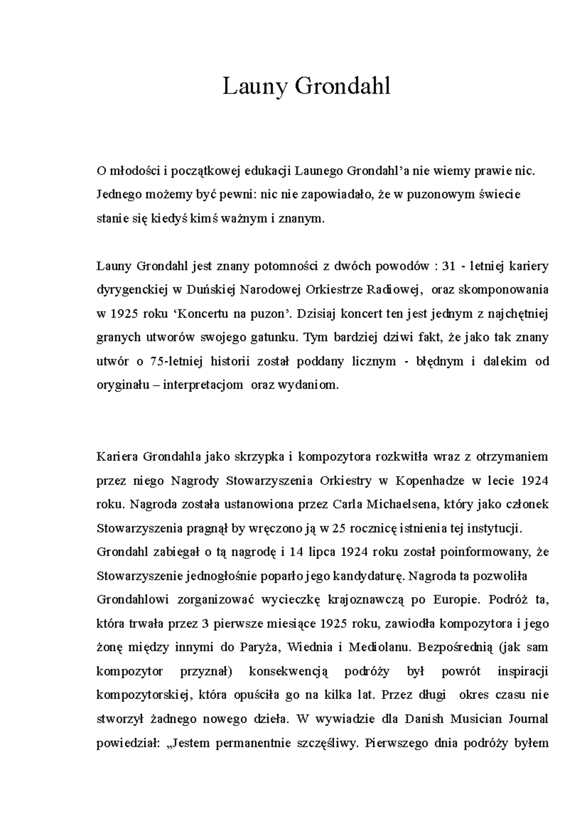 Launy Grondahl koncert - Launy Grondahl O młodości i początkowej ...