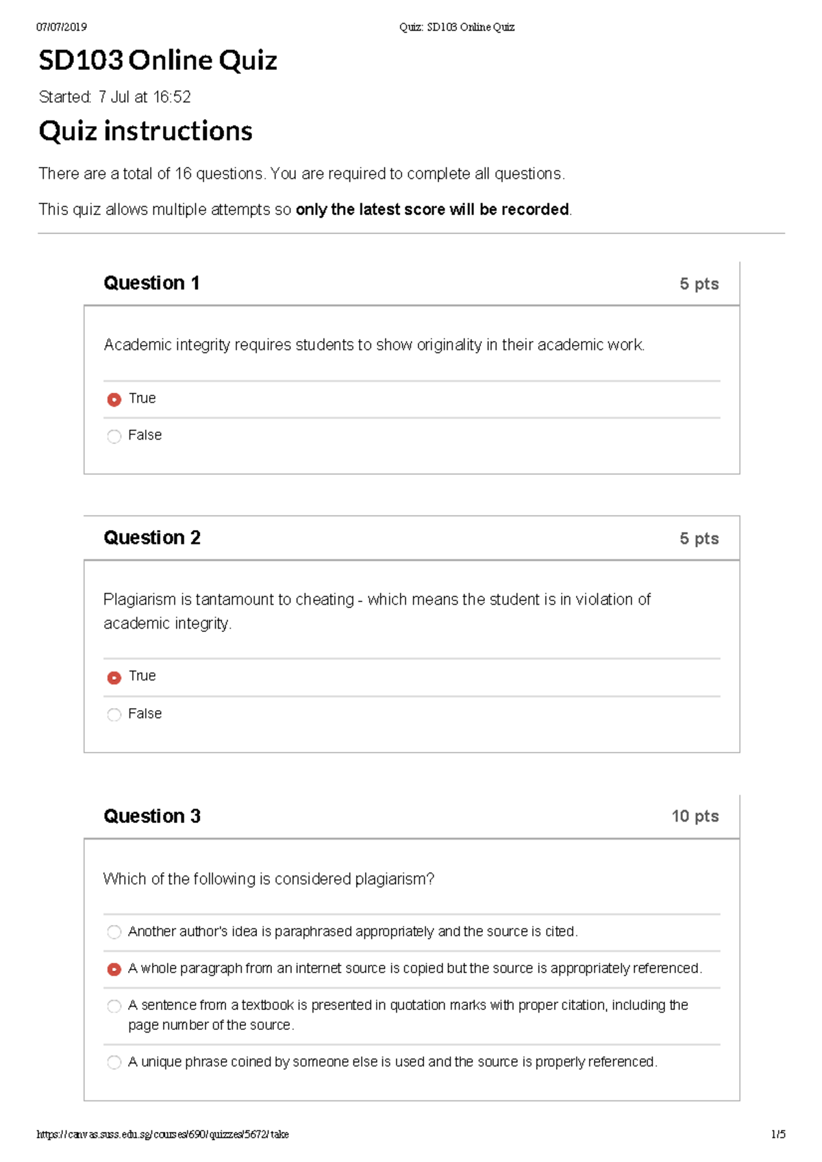 Quiz SD103 Online Quiz - Test 90 Out Of 100 - SD103 Online Quiz Started ...