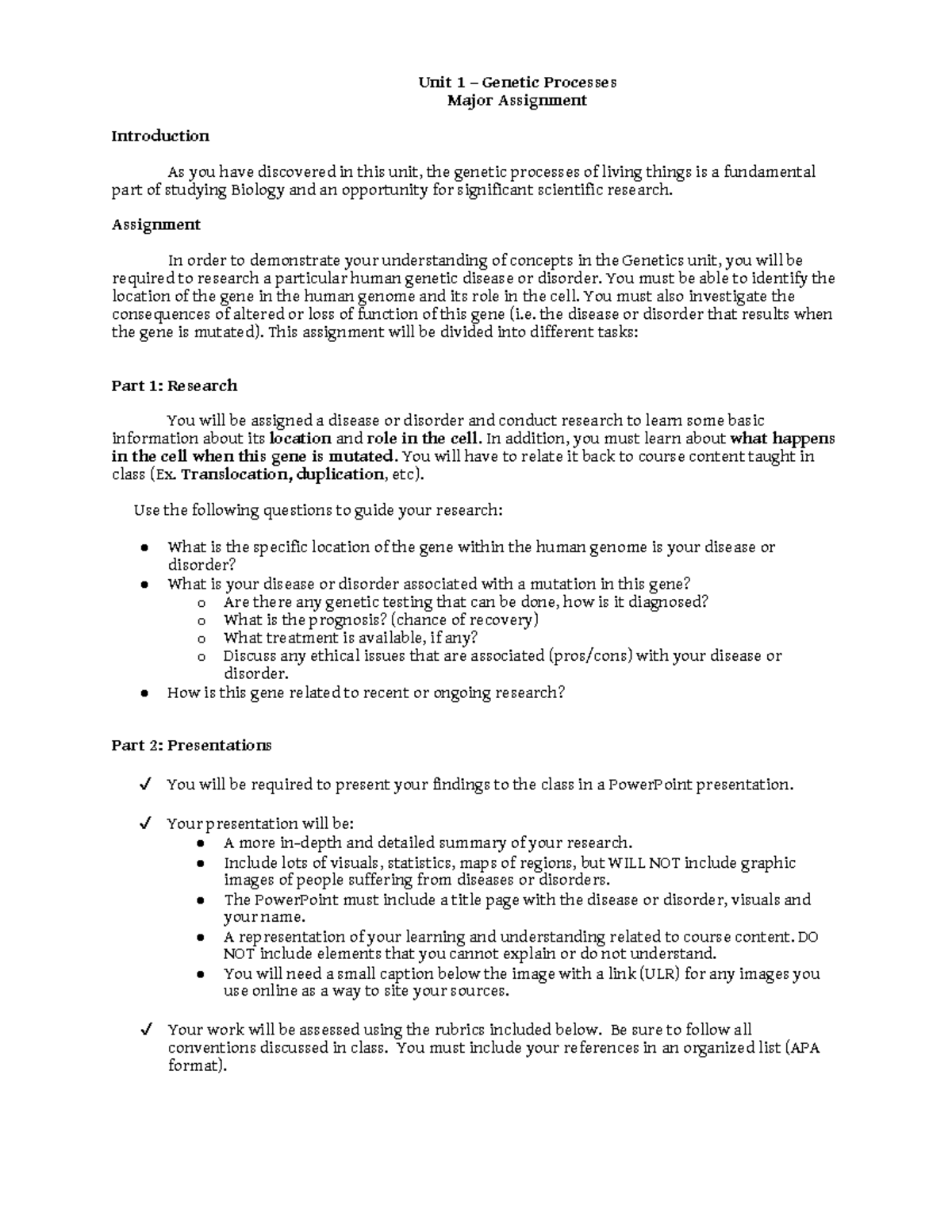 Major Lab - Genetics - Presentation - Copy - Unit 1 – Genetic Processes ...