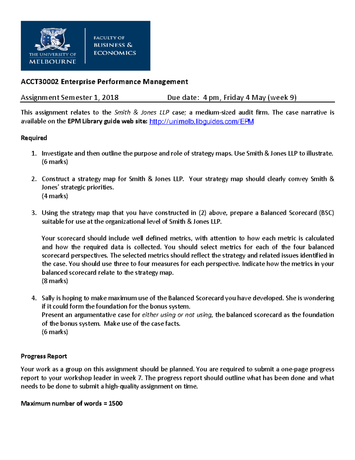 EPMassignment 2018 s1 - epm group assignment - ACCT30002 Enterprise ...