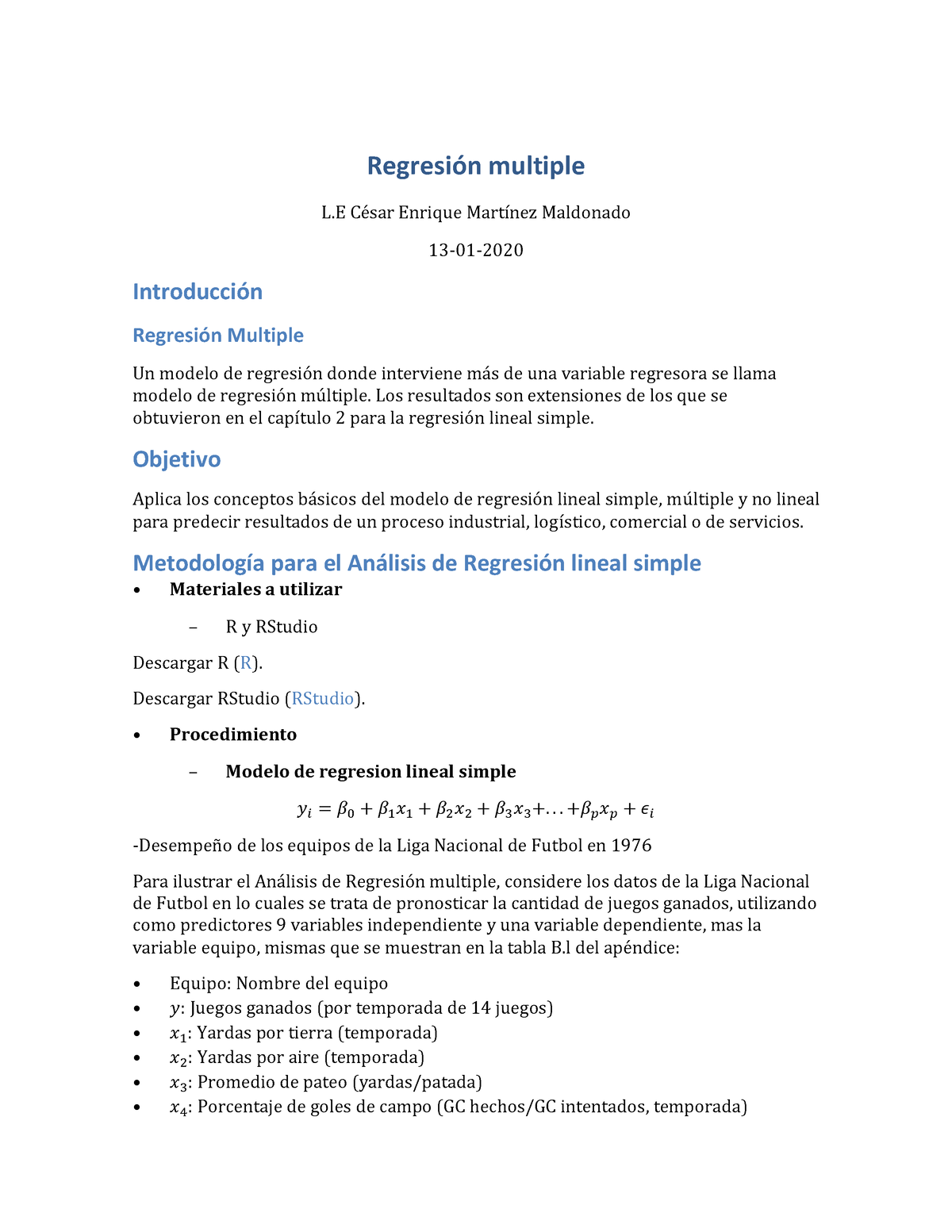 Regresion Mult - nada - Regresión multiple L César Enrique Martínez  Maldonado 13-01- Introducción - Studocu