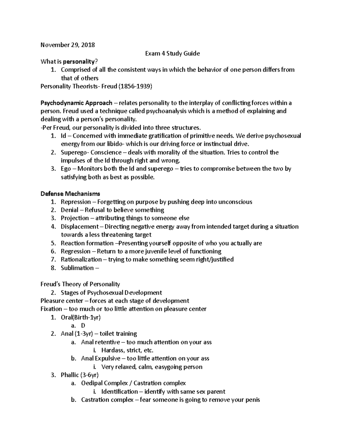 Exam 4 Study Guide - Lecture notes Exam 4 - November 29, 2018 Exam 4 ...