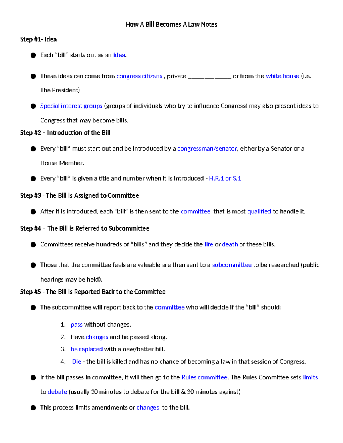 Copy of How A Bill Becomes A Law Note Sheet 2021 - How A Bill Becomes A ...