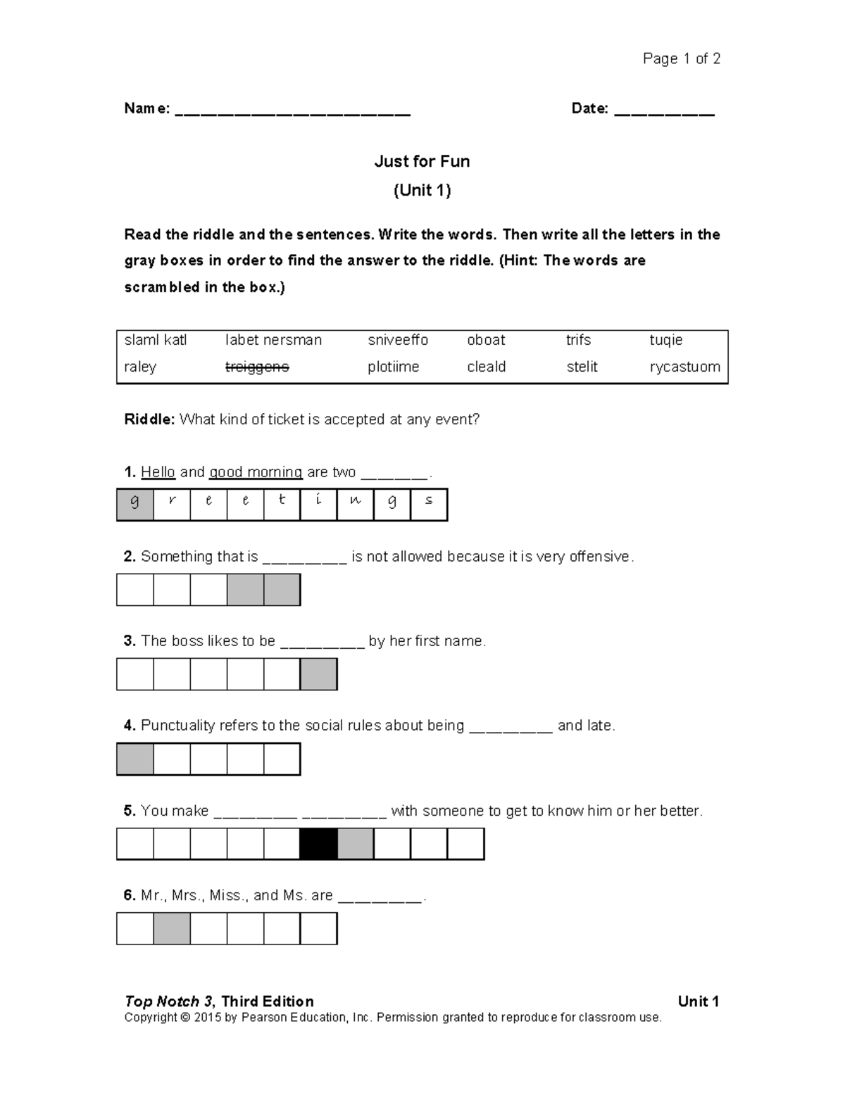 UNIT 01 Just for Fun " Copyright © 2015 by Pearson Studocu