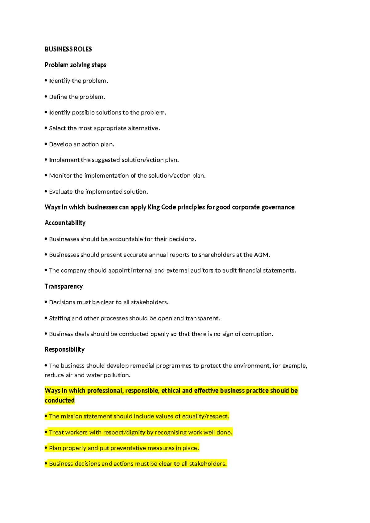 Business Roles - Good - BUSINESS ROLES Problem solving steps Identify ...