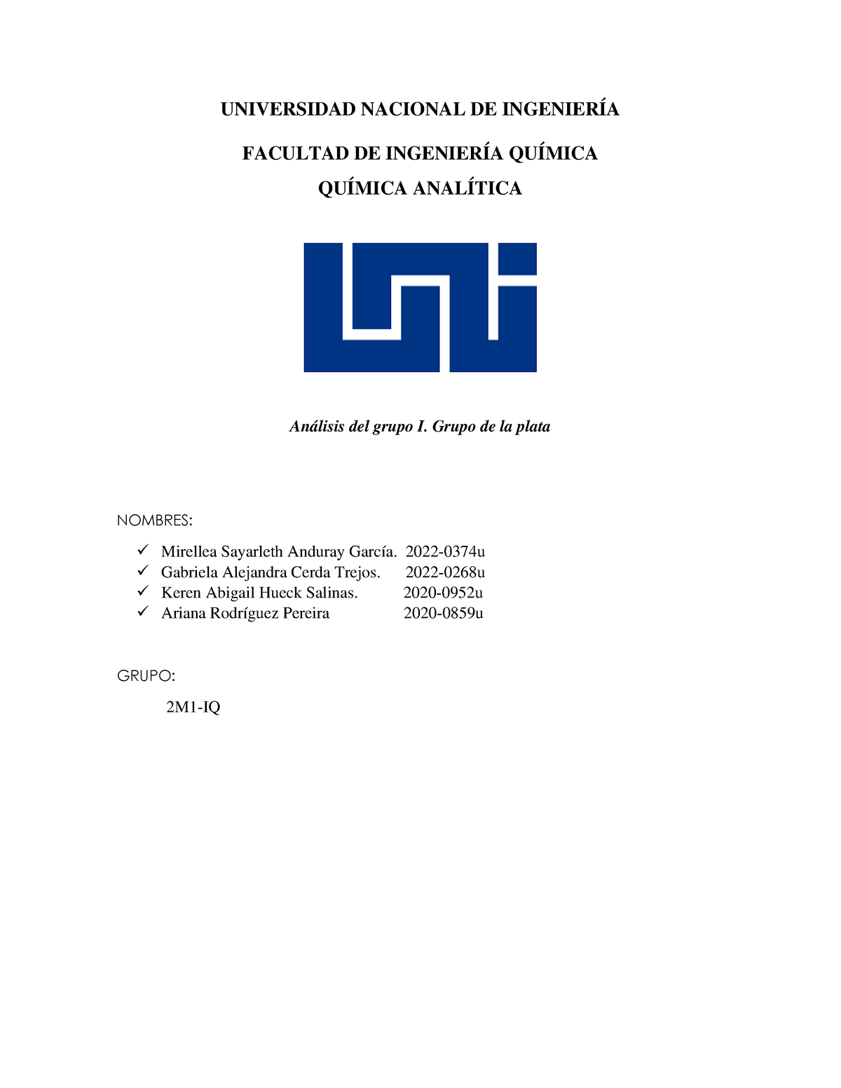 Lab 1 Analítica - Laboratorio 1 Quimica Analitica - UNIVERSIDAD ...