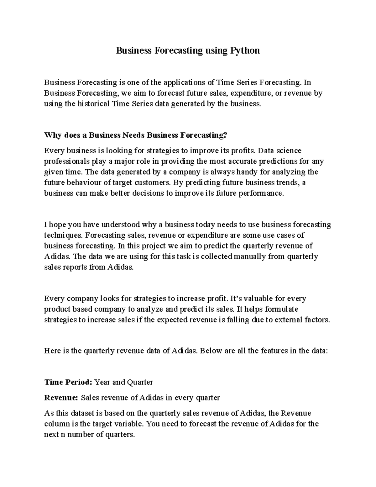 Business Forecasting using Python - Business Forecasting using Python ...