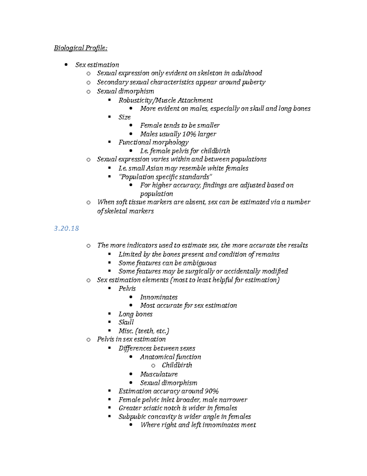 Biological profile - Biological Profile: Sex estimation o Sexual ...