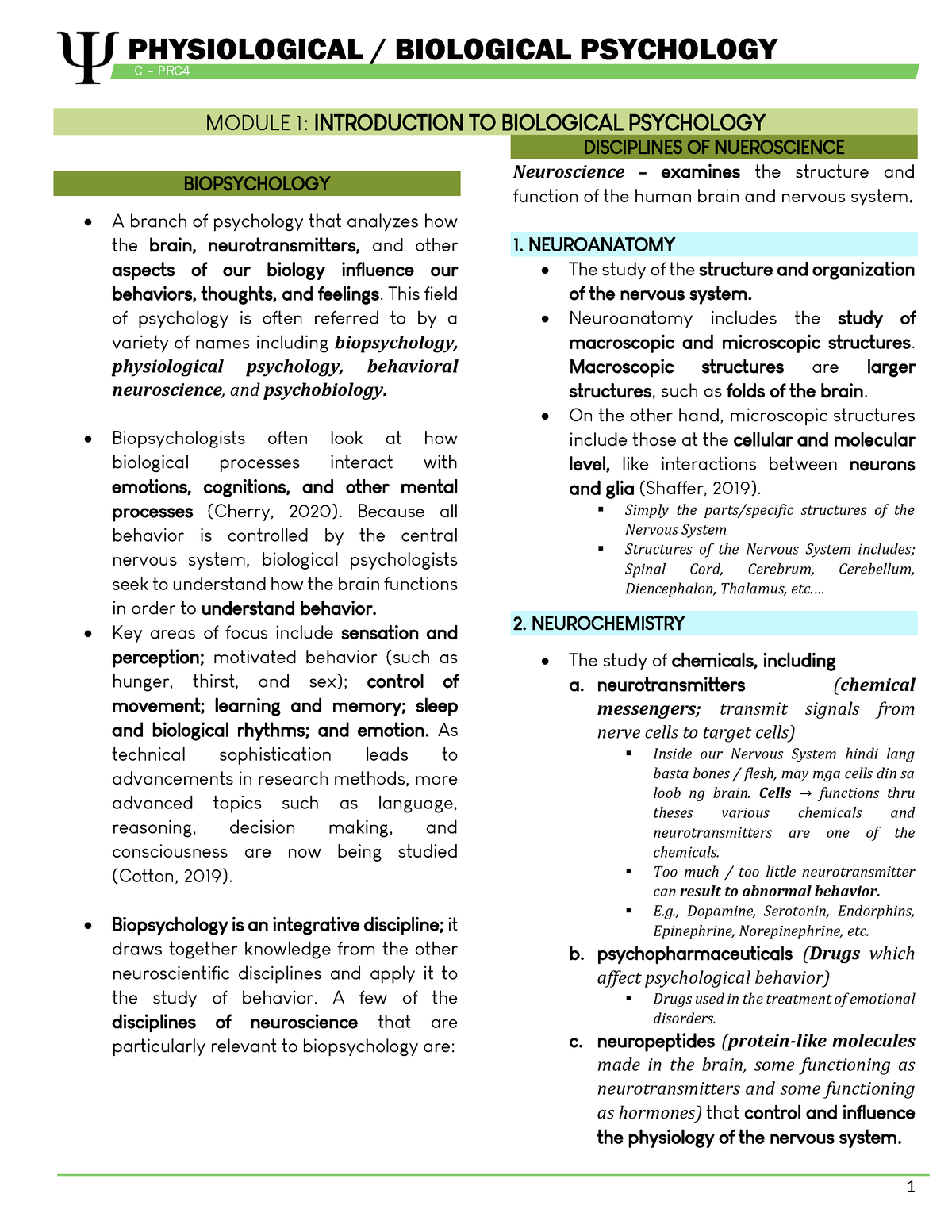 Introduction To Biological Psychology - MODULE 1: INTRODUCTION TO ...