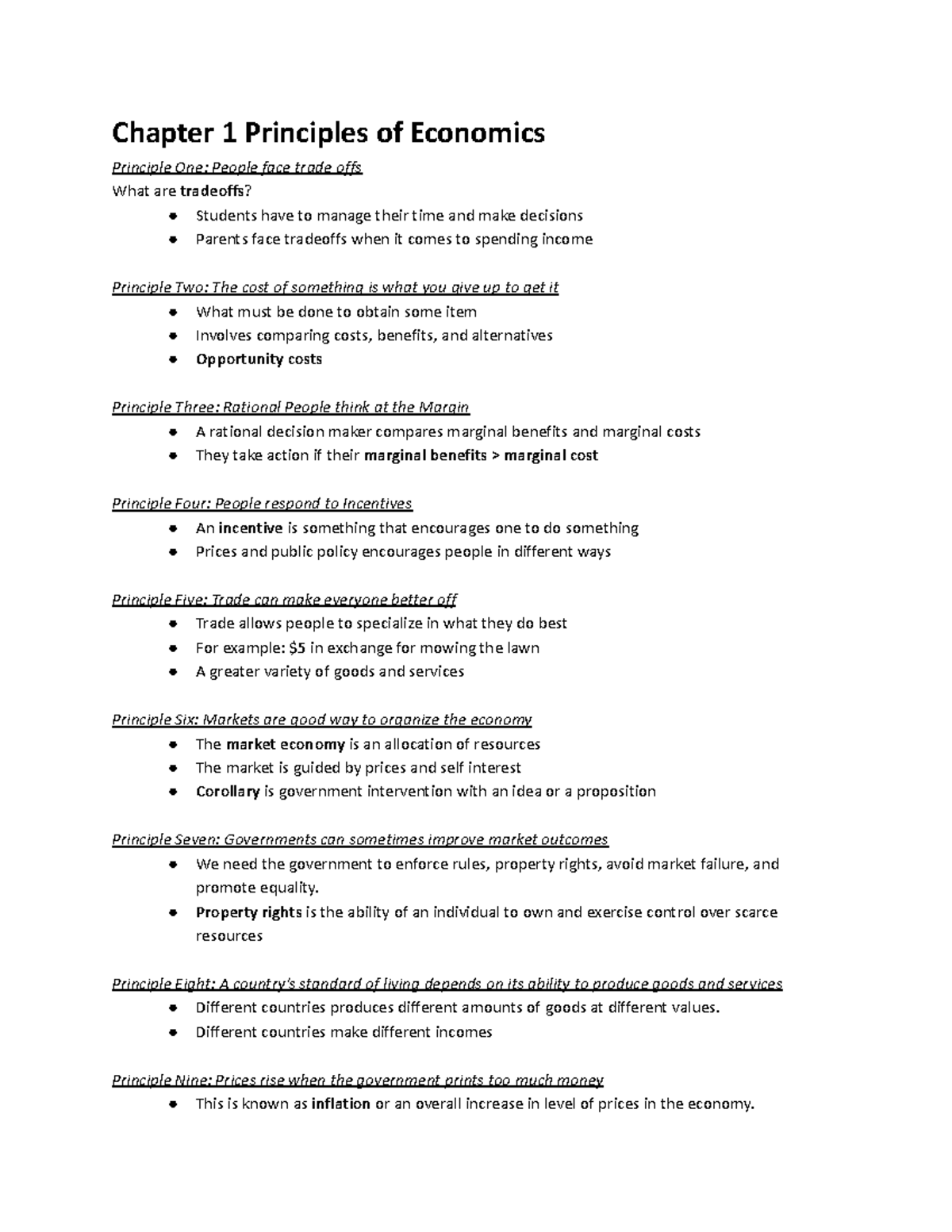 Microeconomics Chapter Notes #1-4, 6-8 - Chapter 1 Principles of ...