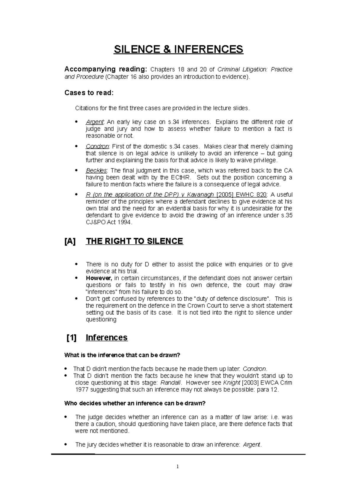 Summary Silence Confessions and Exclusion of Evidence - SILENCE ...