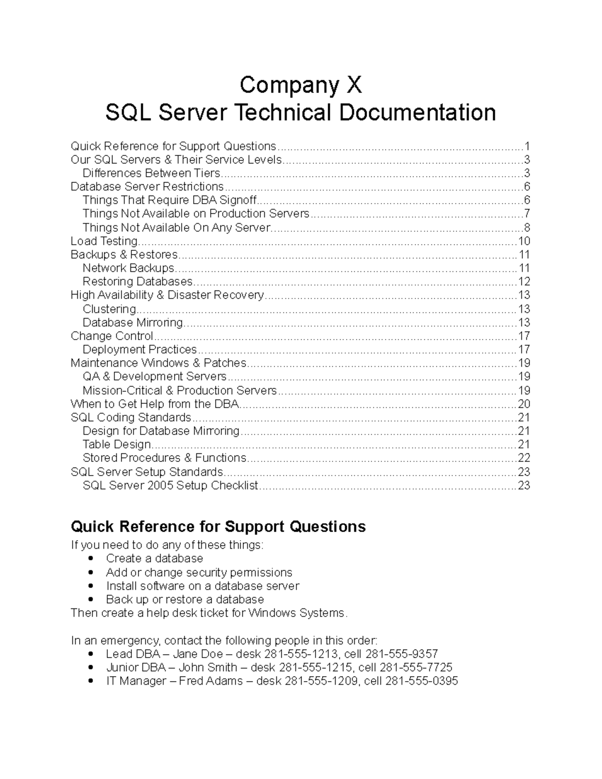 Worksheet - SQL Server Support Matrix - Company X SQL Server Technical ...