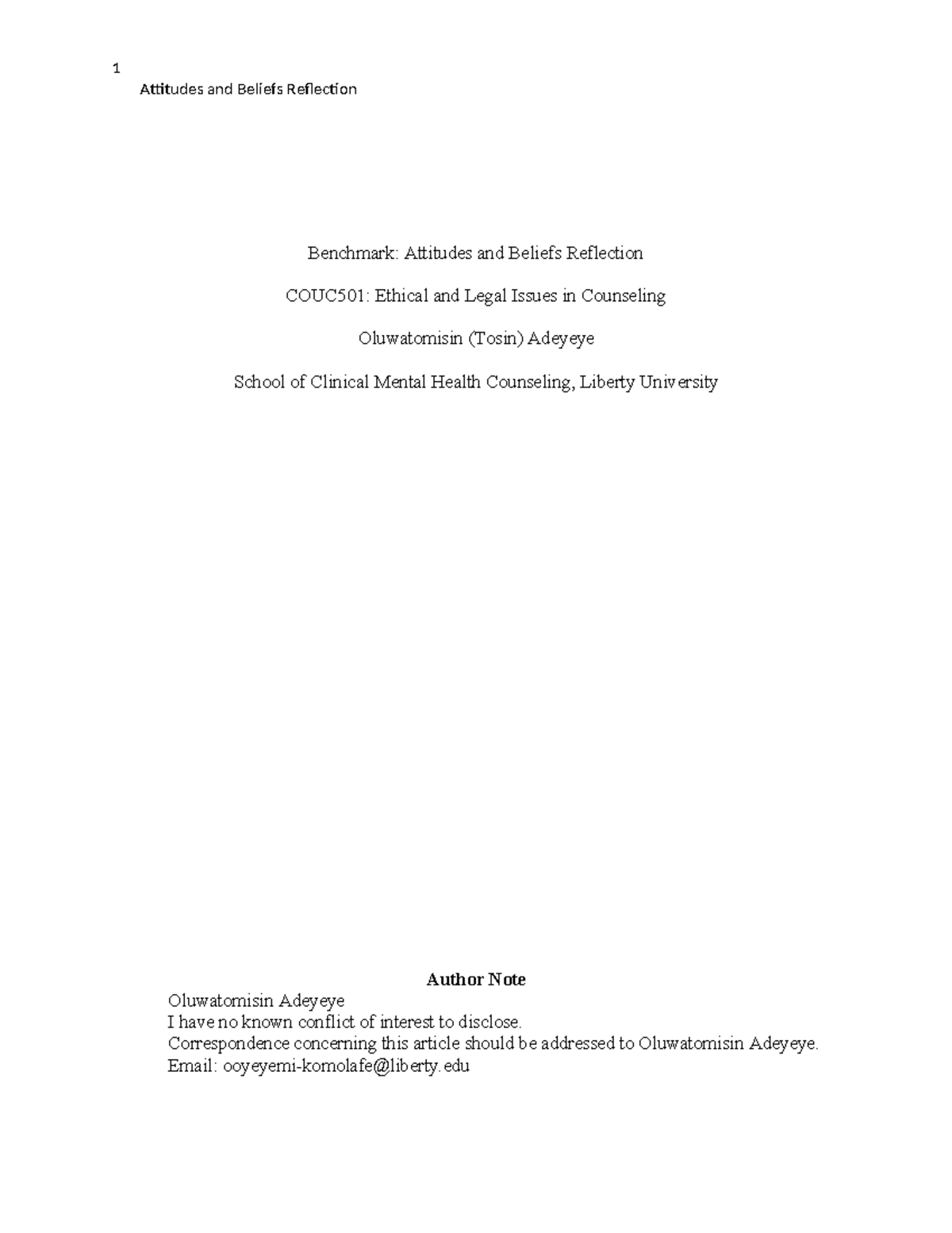 Adeyeye, O COUC 501 - Ethical issues in counseling - Attitudes and ...