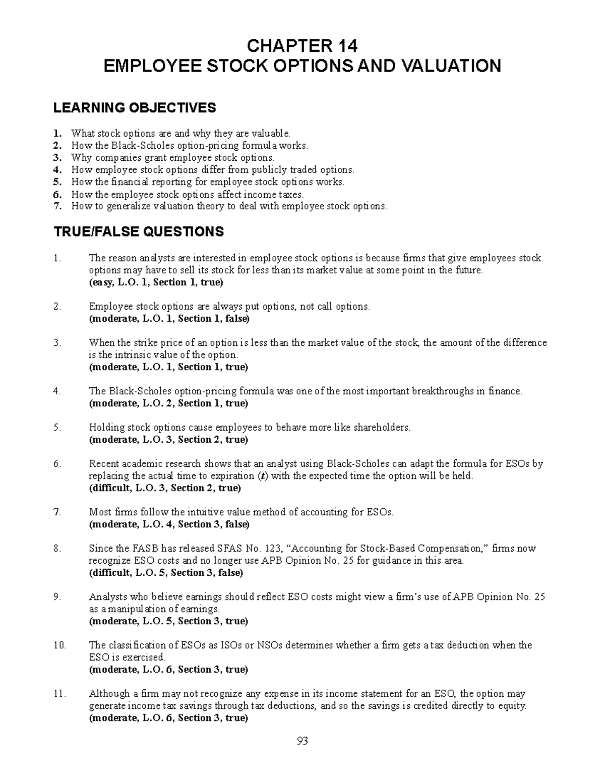 Sd14 employee stock options and valuation CHAPTER 14 EMPLOYEE STOCK