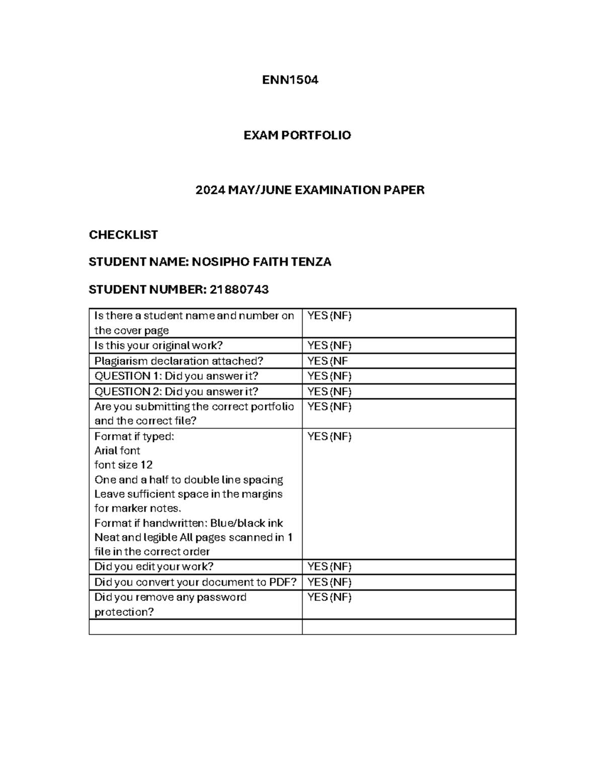 ENN1504 Portfolio MAY 2024 - ENN EXAM PORTFOLIO 2024 MAY/JUNE ...