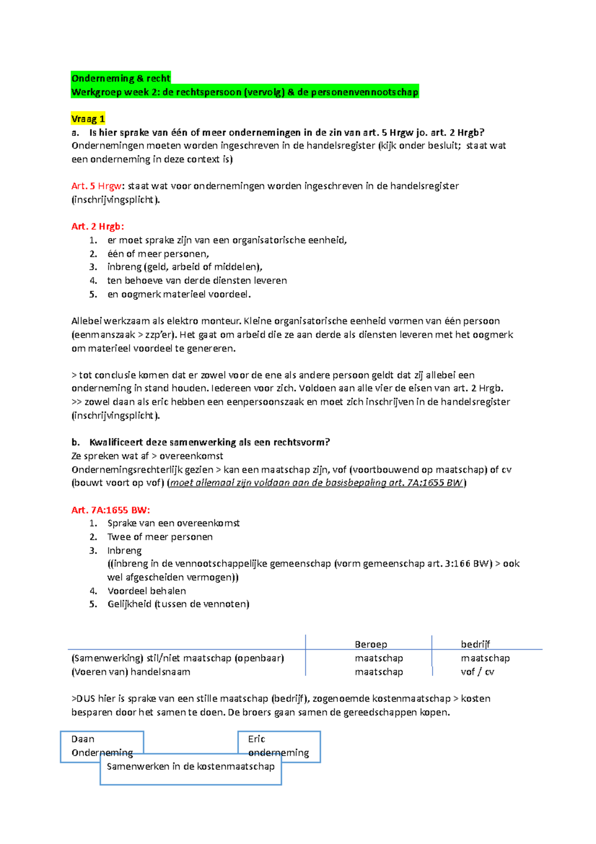 OR WG 2 - Uitgebreide Werkgroep Opdrachten Van Week 2 - Onderneming ...