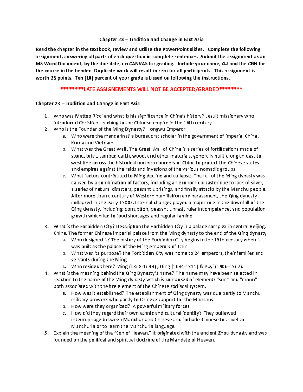 Assignment+-+Chapter+23 - Chapter 23 – Tradition and Change in East ...