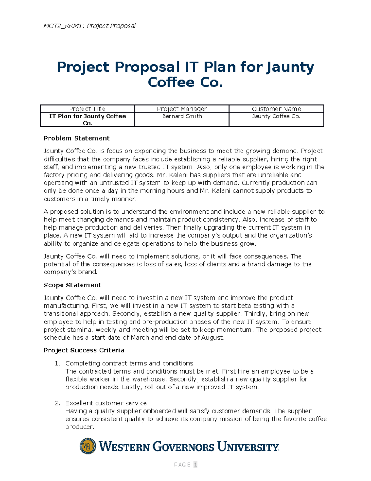 Mgt2 -project Proposal Plan - Mgt2 Kkm1: Project Proposal Project 